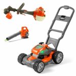 Husqvarna Battery-Powered Kids Toy Lawn Mower, Orange + Toy Leaf Blower + Toy Lawn Trimmer