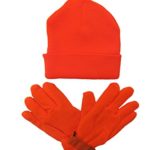 Mens/Womens Warm Beanie Winter Hat & Glove Set, Neon Colors / Camouflage (ORANGE)