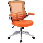 Modway Attainment Mesh Back And Orange Vinyl Modern Office Chair With Flip-Up Arms – Ergonomic Desk And Computer Chair