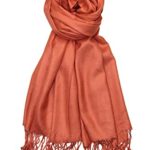 Achillea Large Soft Silky Pashmina Shawl Wrap Scarf in Solid Colors (Burnt Orange)