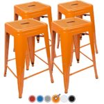 UrbanMod 24 Inch Bar Stools for Kitchen Counter Height, Indoor Outdoor Metal, Set of 4,Orange