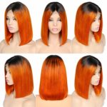 XRS Hair Wig 1B/orange Color Ombre Color Lace Front Bob Human Hair Wigs for Women with Baby Hair Preplucked Hairline Straight Brazilain Human Hair Short Bob Wigs 12Inch