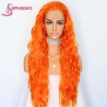 Sapphirewigs Long Orange Color Daily Queen Makeup Synthetic Lace Front Wedding Party Wigs (Orange)