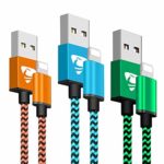 Phone Charger Founus Fast Charging Cable 6FT 3 Pack Nylon Braided High Speed Charging Cord Compatible with Phone X Phone 8 8 Plus 7 7 Plus 6s 6s Plus 6 6 Plus Pad Pod Nano-(Blue,Orange,Green)