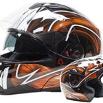 Adult Modular Motorcycle DOT Dual Visor Full Face Flip-up Helmet Orange XXL