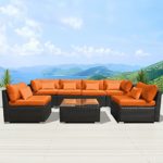 Modenzi 7G-U Outdoor Sectional Patio Furniture Espresso Brown Wicker Sofa Set (Orange)