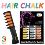 Maydear Temporary Hair Chalk Comb – Non Toxic Hair Color Comb and Safe for Kids (3-Color Pack) – Multiple Color Options (Orange Yellow Gray)