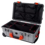 Pelican “Colors” series Grey Pelican 1510 Case w/ Orange Handles & Latches. With TrekPak dividers & Lid org.