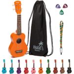 Hola! Music HM-21OR Soprano Ukulele Bundle with Canvas Tote Bag, Strap and Picks, Color Series – Orange