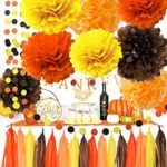 Fall Party Supplies/Thanksgiving Party Decorations Yellow Orange Brown Pumpkin Color Tissue Pom Pom Tassel Garland Circle Garland for Autumn Party Decortions/Autumn Wedding, Fall Themed Decor