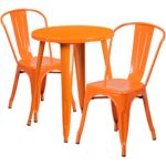 Flash Furniture 24” Round Orange Metal Indoor-Outdoor Table Set with 2 Cafe Chairs