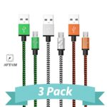 StyleTech Inc. Aluminum Nylon Braided Series 3 Feet Micro-USB Syncing/Charging Data Cable for Android, Samsung, HTC, Windows, Motorola, Tablets, etc. (3.) Green – White – Orange)