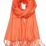 Achillea Large Soft Silky Pashmina Shawl Wrap Scarf in Solid Colors (Orange)