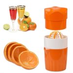 OKAYMART Citrus Juicer Lemon Squeezer, Manual Hand Juicer with Strainer and Container, for Lemon,Orange,Lime,Citrus(Orange Color)
