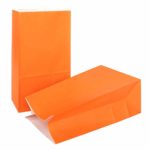KIYOOMY 50 CT Party Favor Printed Paper Gift Bags Orange Kraft Paper Bags for Kid’s Halloween Party Gift Giving Bags