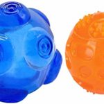 Squeaky Fetch Toy Ball,Unicool Durable Soft Non-Toxic Nature Rubber Squeeze Hollow Ball for Aggressive Chewers Cleaning Teeth – Blue / Orange Colors for Medium Large Dog (2 Pack) (set 2)