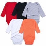 ROMPERINBOX Unisex Solid Multicolor Baby Bodysuits 0-24 Months (Black White Grey Red Orange Long Sleeve 5 Pack, 6-9 Months)