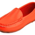 LONSOEN Toddler/Little Kid Boys Girls Soft Synthetic Leather Loafer Slip-On Boat-Dress Shoes/Sneakers,Orange,SHF103 CN28
