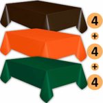12 Plastic Tablecloths – Brown, Orange, Forest Green – Premium Thickness Disposable Table Cover, 108 x 54 Inch, 4 Each Color