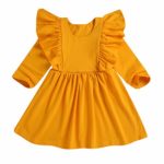 MAMOWEAR Kids Baby Girl Solid Color Ruffles Sleeve Dress Cotton Princess Party Pageant Clothes (Orange, 2-3 T)