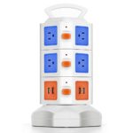 TNP Power Strip with USB Surge Protector – Charger Station Power Supply Adapter Multi Socket Plug Powerstrip Bar Stand Tower, 6FT Extension Cord (10 AC Outlet + 4 USB Port, Blue & Orange)