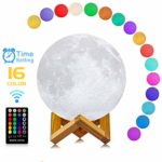 LOGROTATE Moon Lamp 3D Printing 16 Colors LED Moon Light with Stand and Time Setting (7 inch) & Remote & Touch Control, Hanging Lunar Global Lights for Birthday Party Kids Christmas Gifts