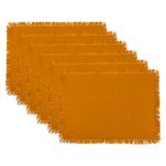 DII Washable Heavyweight Fringed Cotton Placemat, Set of 6, Pumpkin Spice Orange – Perfect for Fall, Thanksgiving, Picnics and Everyday Use