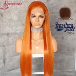 Sapphirewigs Orange Color Kanekalon Futura Hair No-Tangle Natural Hairline 6”×13” Deep Big Lace Freedom Part Daily Makeup Women Wedding Hair Synthetic Lace Front Wigs