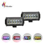Nicoko 7 inch 36w Led Light Bar with Chasing RGB Halo 10 solid Multi-colors over 72 Flashing modes for Driving Fog Lamp Offroad Suv Atv Truck Boat Free wiring harness 1 year warranty Pack 2