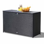 Orange Casual Patio Aluminum Frame Resin Wicker Storage Bin Deck Box 140-Gal (Black)