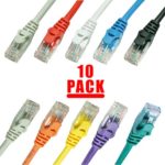 Grandmax 10 Pack – CAT6 10 Foot UTP Ethernet Network Patch Cable, Multiple Colors and Sizes, Snagless/ Ferrari Boot/ Multipack – Grey, Blue, Black, White, Red, Orange, Purple, Yellow, Green