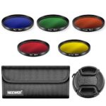 Neewer 55mm Complete Full Color Lens Filter Set for Canon DSLR Camera with 55mm Lens Thread, Includes:Blue, Green, Orange, Red and Yellow Filtes, Filter Carrying Pouch, Center Pinch Lens Cap