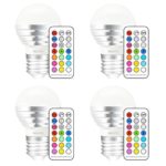 MELPO LED Color Changing Light Bulb with Remote Control, 3W E26 Dimmable RGB Light Bulbs for Birthday Party/KTV Decoration/Household/Bar/Wedding (4 Pack)