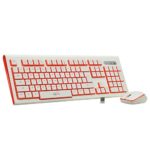 Wireless Keyboard and Mouse Combo, Aigo Spill-Resistant Keyboard with Media Controls, Dual-Color Key & Ergonomic Mouse with Adjustable Cursor Speed for PC Laptop Computer Desktop (White and Orange)