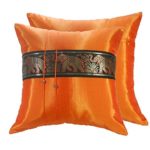 2 Covers Elephant Pillow Cushion Thai Silk Decorative Decor Case Ethnic Sofa (Orange Color)