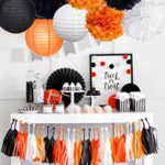 Happy Halloween Party Decorations Kit-Tissue Paper Pom Poms Paper Lanterns Black Orange White Color Mix Decor for Fall Party Supplies/Autumn Party Decortions Thanksgiving Party Decorations