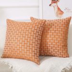 Madizz Throw Pillow Covers Cushion Cases 18×18 Set of 2 Decorative Plaid Checkered Gingham Plaid Coral Orange and White Double Sided Pumpkin Color
