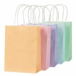 Pastel Gift Bags – 25-Pack Small Paper Bags with Handles, 5 Assorted Colors Orange, Pink, Purple, Blue, Green, Bulk Gift Wrapping Supplies, Retail, Shopping, Party Favors, 6.2 x 8.5 x 3.1 Inches