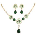 EVER FAITH Gold-Tone Zircon Crystal Enamel 3 Flowers Tear Drop Necklace Earrings Set