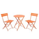 Finnhomy 3 Piece Steel Folding Table and Chair Set, w/Safe Lock for Indoors and Outdoors Bistro Table Chair Sets,Backyard/Bistro/Patio/Lawn, Orange