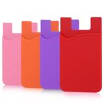 Costyle 4 Pack TPU Silicone Thin Slim Stick On Card Holder Credit ID Wallet Pocket Pouch Sticker Compatible Android Phone and Most Devices- Pink Orange Purple Red