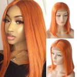 Bob Cut Lace Front Wigs Human Hair Layered Hair Pre Plucked Hairline Full End 150% Density Brazilian Straight Bob Wig Bleached Knots 8″ Orange Color