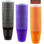18 oz Party Cups, 96 Count – Black, Purple, Pumpkin Orange – 32 Each Color