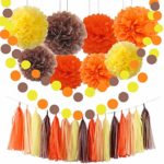 Sorive Fall Party Supplies/Thanksgiving Party Decorations Yellow Orange Brown Pumpkin Color Tissue Pom Pom Tassel Garland Circle Garland for Autumn Party Decortions/Autumn Wedding, Fall Themed Decor