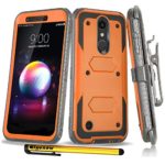 LG K30/K10 2018/LG Premier Pro Case,Qiyuxow Orange Full-Body Shockproof Hybrid Armor Defender Case Heavy Duty Rugged Holster W/ [Belt Swivel Clip][Kickstand][Built-in Screen Protector]for LG K10 2018