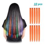 FESHFEN 10 Pcs Orange Straight Clip on in Hair Extensions Hairpieces 20 Inches Long Remy Hair Colored Party Highlights Hair Accessories DIY Hair Decoration Cosplay with Gift Hairpin
