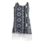 TnaIolral Fashion Womens Plus Size Casual O-Neck Ethnic Print Lace Tank Dress Mini Dress Black