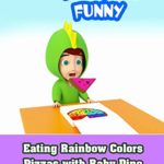 Eating Rainbow Colors Pizzas with Baby Dino to Learn Colours