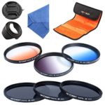 K&F Concept 58mm 6pcs Lens Accessory Filter Kit Neutral Density Filter for Canon 600D EOS M M2 700D 100D 1100D 1200D 650D DSLR Cameras – Includes Filter Kit(ND2+ND4+ND8,Graduated Color Blue,Orange,Gray) + Microfiber Lens Cleaning Cloth + Petal Lens Hood + Center Pinch Lens Cap + Filter Bag Pouch