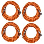 Seismic Audio – SAGC20R-Orange-4Pack – 4 Pack of Orange 20 Foot Right Angle to Straight Guitar Cables – 20′ Orange Guitar or Instrument Cables